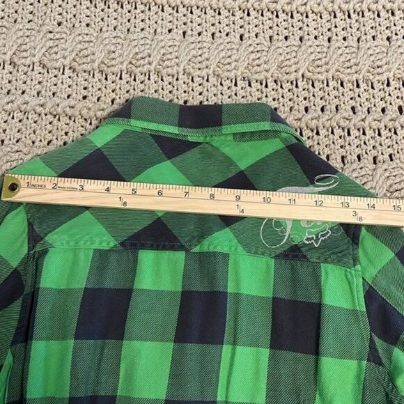 Fox Girls Green & Black Plaid Long Sleeve Flannel Shirt L 100% Cotton Made In Ch - Picture 10 of 15